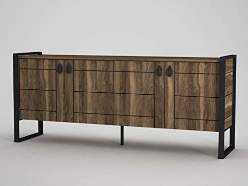 Alphamoebel 4630 Lost Sideboard Moderne Kommode Schrank, mit Metallfüße, 4 Türen, viel Stauraum, 4 Regalablagen, für Wohnzimmer, Holz, Walnuss, 185 x 78 x 40 cm
