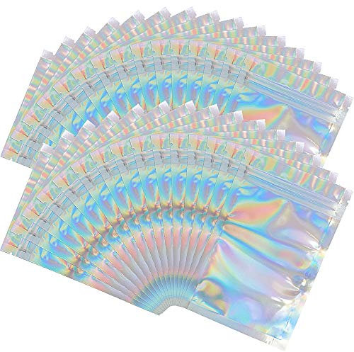 100 Stück holografische wiederverschließbare Mylar-Beutel – 8.4x13 cm geruchsdichte Beutel, Lipgloss-Verpackung, Lebensmittelaufbewahrung (holografische Farbe, 8.4x13 cm)