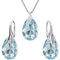Ohrringe Silber 925 Hängend - Kette Damen mit Anhänger - Schmuck Set für Sie - mit Kristallen - Halskette Damen Silber 925 - elegante Ohrringe Hängend - Silber Kette - Birnenform (Aquamarin)