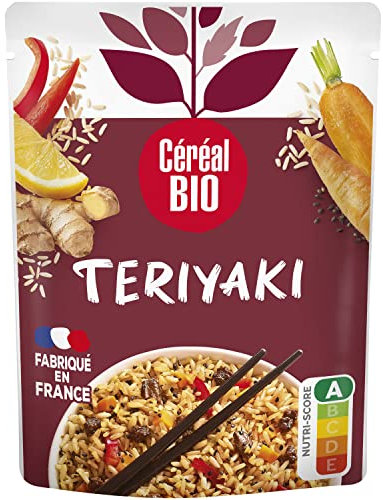 Céréal Bio Riz Teriyaki Végétarien – Riz, Légumes, Sauce Soja et Gingembre – Plat Cuisiné Bio Individuel, Micro-Ondable, Saveurs Asiatiques, Prêt à Réchauffer – 220g