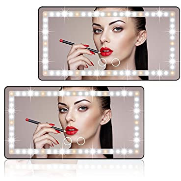 Car Sun Visor Vanity Makeup Mirror, 2 Pcs Rechargeable with 3 Light Modes & 60 LEDs - Dimmable Clip-on Rear View Sun-Shading Cosmetic Mirror, Universal for Car SUV Truck (Black)