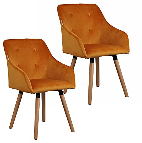 ESTEXO 2/4/6/8x Vintage - Esszimmerstuhl Ilmar, Stühle, Vintage, Esszimmerstühle, Stoffbezug, Stuhl (2 Stück, Ocker Samt)