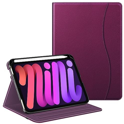 Fintie Funda Multiángulo para iPad Mini 7 2024 / Mini 6 2021 de 8,3 Pulgadas con Soporte Integrado para Pencil - Carcasa Delgada con Bolsillo y Auto-Reposo/Activación, Morado