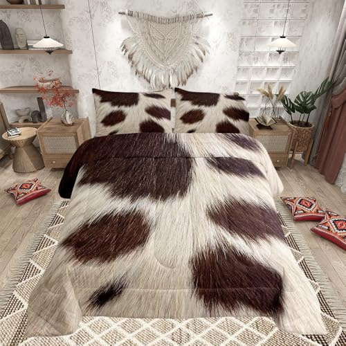 Kuhfell für Jungen und Mädchen, Rindsleder, Haar-Bettwäsche-Set, für Damen und Herren, natürlich, flauschig, Kuhhaut, Schlafzimmer, rustikale Bauernhoftier-Daunendecke, Einzelgröße, 2-teilig