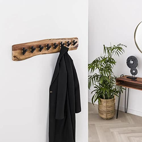RINGO-Living Wandgarderobe 90cm - Schmale Kleider Garderobe mit 6 Haken für deine Jacken Mäntel & Schals - Vintage Kleidergarderobe aus massiven Natur Holz - Rustikales Wandregal für den Flur