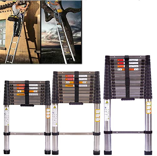 Stainless Steel Telescopic Ladder - 3.2m Portable Extendable Loft Ladder - 150kg Load Capacity EN131
