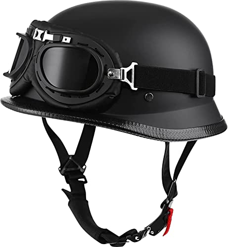Retro Jethelm Stahlhelm 2.Weltkrieg Schutzhelm Halfface Motorradhelm Deutscher Motorradhelm ECE-geprüft H,Medium