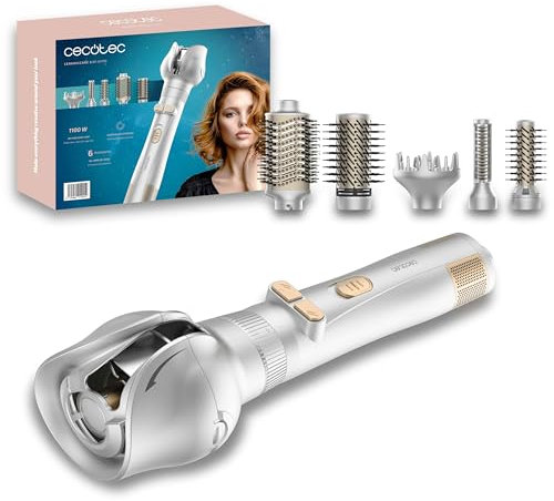 Cecotec Cepillo de Aire 6 En 1 Ceramiccare 6In1 Gyro, Potencia de 1100W, 6 Cabezales, Rizo Automático, Cable 360º, Cerámica, Diseño Multifuncional, Peinados Rápidos, Sin Frizz, Estilo Profesional