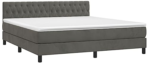 vidaXL Boxspringbett mit Matratze Doppelbett Bett Polsterbett Hotelbett Bettrahmen Bettgestell Lattenrost Schlafzimmerbett Dunkelgrau 180x200cm Samt