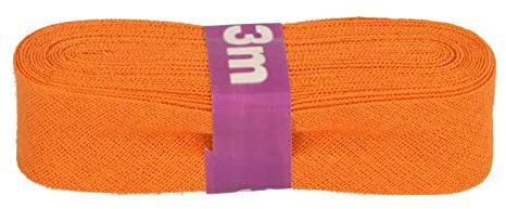 Schrägband 3m x 20mm Baumwolle gefalzt 60 Farben Einfassband Saumband, Farbe:693 orange