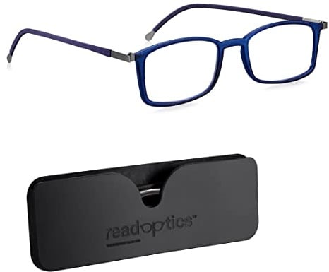 Read Optics Lesebrille für Damen und Herren, schützende Blaulichtbrille für Gaming, Computer und Bildschirme, blau, superdünne, flach klappbare Fassung, 0,0 bis +2,5