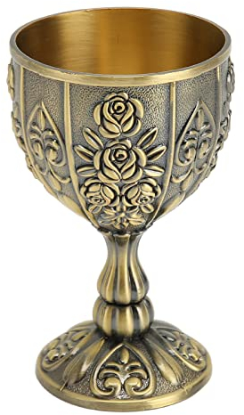 Goblet Chalice, Wine Glass Metal Liquor Cup Flower Embossed Wine Cup Vintage Chalice Goblet Wine Glasses Wine Goblet Metal Embossed Wine Cup for Party Wedding Decoration(Bronze)