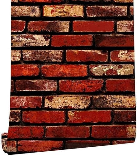 RchSLK Papier peint autocollant - Papier peint mural - Brique - Vintage - Pierre - Gris et rouge - Autocollant décoratif pour meubles, porte murale - Étanche