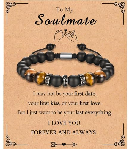 KORAS Gifts for Him, Black Onyx Stone Bracelet for Boyfriend Husband, Adjustable Beads Bracelet Present for Anniversary Birthday Fathers Day Christmas