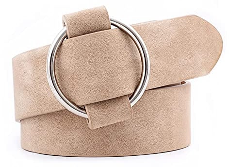 XZQTIVE Ledergürtel Damen Mit Kreis Schnalle - No Pin & Hole Verstellbar für Jeans - Wildleder, Khaki, Fit Taille Größe Unter 120cm