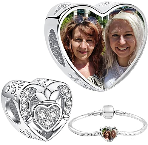 Silber 925 Personalisierter Schmuck Foto-Charm – Kompatibel mit Pandora-Armbändern, Liebe Herz Personalisiertes Geschenk – Fügen Sie Ihr Bild hinzu (Kronen herz)