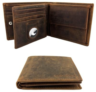 HIDES REPUBL1C® 'Sydney' AirTag Wallet mit Münzfach und RFID-Schutz | AirTag Geldbeutel | Portemonnaie Herren | Smart Wallet | Slim Wallet Geldbörse | Hunter Braun