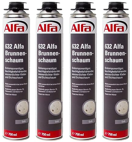 4x Alfa Brunnenschaum 750 ml Profi-Qualität Polyurethanschaum wasserdichter Montageschaum Bauschaum Pistolenschaum