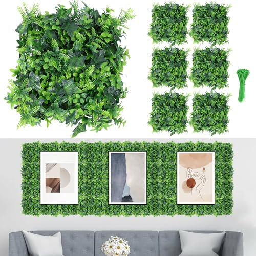 Boshen Gras-Wandpaneele, 6 Stück, 25,4 x 25,4 cm, künstlicher Gras, Wandhintergrund, Buchsbaum-Paneele, grün, Wanddekoration für den Innen- und Außenbereich, Garten, Zaun, Hinterhof