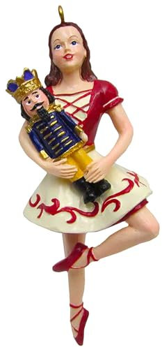 Nutcracker Ballet Gifts Clara Nutcracker Doll Figure Ornament, Christmas Tree Holiday Decorations, Home Decor, Red and Green, 4-inch