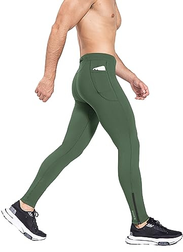 baleaf Pantalon de course thermique à compression pour homme - Pantalon de sport d'hiver - Pantalon d'entraînement - Collant respirant - Pantalon de course long - Collant, C-vert, S