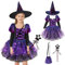 Witch Costume Kids World Book Day Costumes, Girls Witch Dress, Light Up Witch Costume, Costume Cosplay Costume Witch Outfit with Witch Hat, Fancy Dress Magic Purple Witch Set for Girls