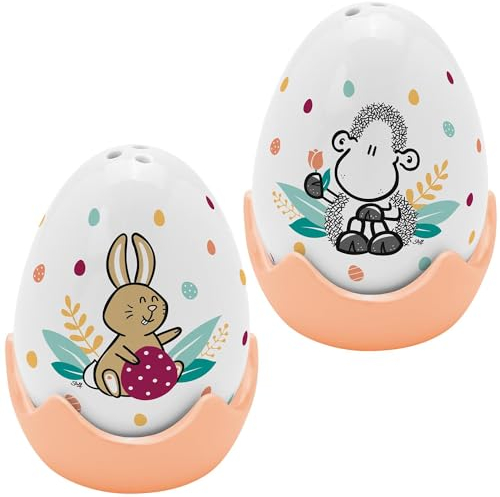 Sheepworld Eierbecher-Streuer-Set Motiv Schön | 4-teiliges Set, bestehend aus Salz- und Pfefferstreuer in Eierform und 2 passenden Eierbechern | Geschenk Ostern, Osternest, Osterdeko | 48511