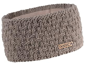 SABBOT Damen Winter Haarband breit mit Fleece - Beige Highlights | Hochwertig handgestricktes Winterhaarband; Weiches Fleece-Futter für angenehme Wärme; 100% vegan und pelzfrei gefertigt
