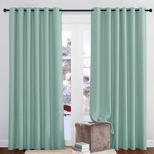 PONY DANCE Verdunkelungsvorhang Grün Ösenvorhang 2er Set H 210 x B 200 cm Schlafzimmer Vorhänge Blickdicht Thermovorhang Hitzeschutz Ösen Gardinen für Große Fenster, Sommergrün