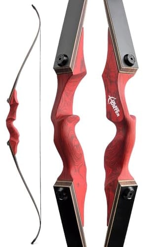 Generic 60 Bogenschießen Takedown Recurvebogen 20-60Ibs Erwachsene Jagdbogen Holz-Recurve-Bögen für Links- und Rechtshänder (30Ibs, Rechte Hand rot)