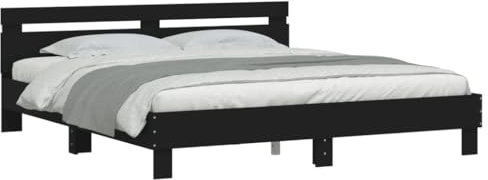 vidaXL Cadre de Lit avec Tête de Lit et LED, Lit Double avec Sommier à Lattes, Lit Adulte de Chambre, Noir 160x200 cm Bois d'Ingénierie