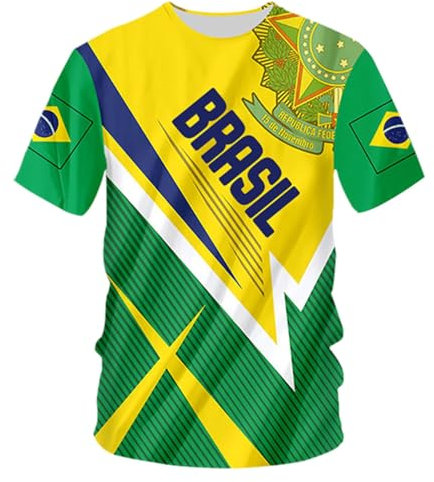 YuanDiann 2024 America Football Coupe T Shirts Brésil Ventilateurs Encourager Sport Casual Homme Femme Enfants Drapeau National Impression Manche Courte Séchage Rapide Respirant Tee Shirt 11# XS