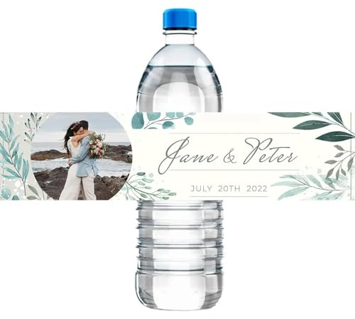 HERSTL 30 Pezzi Personalizza Etichette For Bottiglie D'acqua Con Foto Di Felice Matrimonio, Adesivo Con Nome Fotografico Personalizzato, Etichette Impermeabili Decorazione Della Festa Nuziale