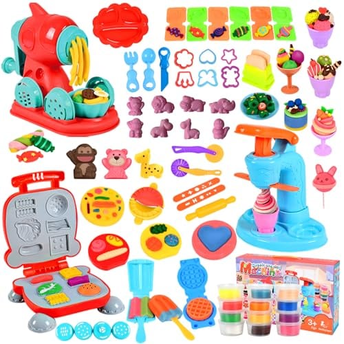 UCAMP Juego de Plastilina,Moldes con Plastilina,Herramientas Plastilina para Niños,Accesorios de Arcilla de Modelado,Hamburguesa+Helados Máquina+Pasta,Regalo di a Partir de 3 años