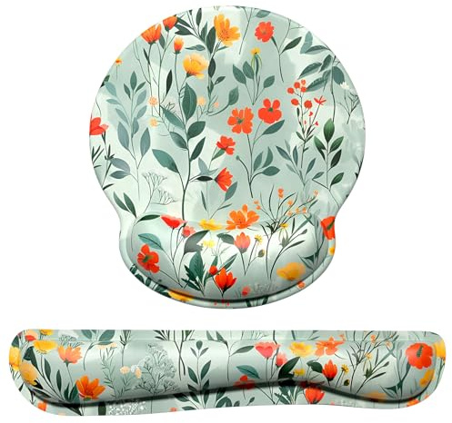 Dapesuom Keyboard Wrist Rest and Mouse Pad with Wrist Support, Memory Foam Wrist Rests for Keyboard and Mouse, Ergonomic Wrist Pad with Non-Slip Base, Flowers