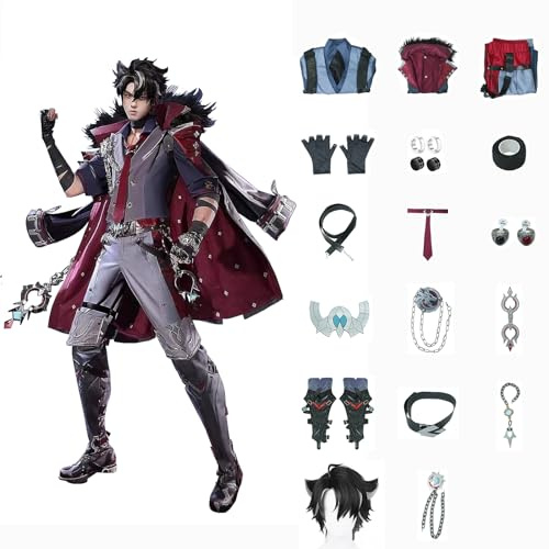 XLJLKJDS Wriothesley Cosplay Kostüme mit Perücken für Genshin Impact Figuren Kawaii Game Character Cosplays Outfits Set für Halloween Karneval Party Dress Up Uniform Anzüge Geschenke für Männer