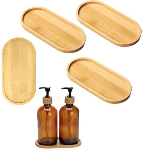 GFTCGK 4 Stück Holztablett Rechteckig, Holztablett Klein,Tablett Holz, Bambus Tablett 17.5 X8.8 X 1 Cm Für Brot, Desserts, Kekse, Tee Und Kaffee, Holzfarbe