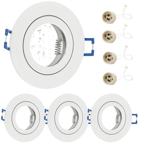 GeyouLux 4x LED Einbaustrahler 230V IP44 Rahmen mit GU10 Fassung, Aluminium Deckenspots Weiß, Rund Flach LED Spots Badezimmer Einbauspots Spot Einbaurahmen 68mm lochmass für Außen- Innen