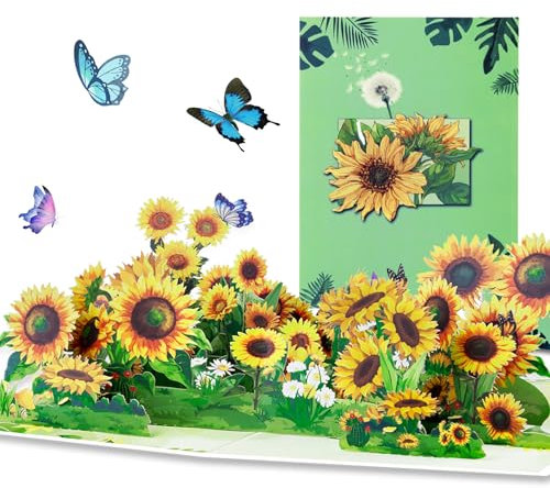 YianHien Pop-up Sonnenblume Blumen Karte, 3D Geburtstagskarte mit Umschlag für Familie Freunde Kollegen Lehrer, Edle Handgemachte Glückwunschkarte Geburtstagskarte Muttertagskarte Gute Besserung Karte