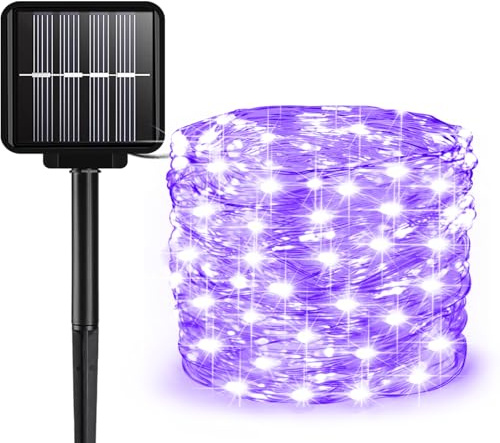 ALENEY Stringa di luci solari per esterni, 200 LED, 8 modalità, luci solari per esterni, impermeabile, per patio, cortile, albero di Natale, Halloween, decorazioni per feste di nozze, viola