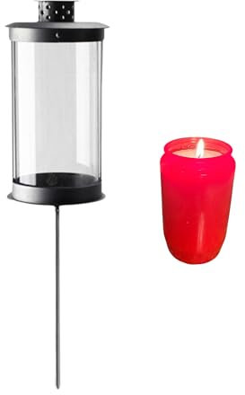 Mariles Laterne auf Stab Erdspieß wetterfest 50 cm Stablaterne Grablaterne Grablicht Grableuchte Friedhofslaterne Windlicht Gartenlaterne Gartenlicht Garten Grab Friedhof 1 rote Kerze