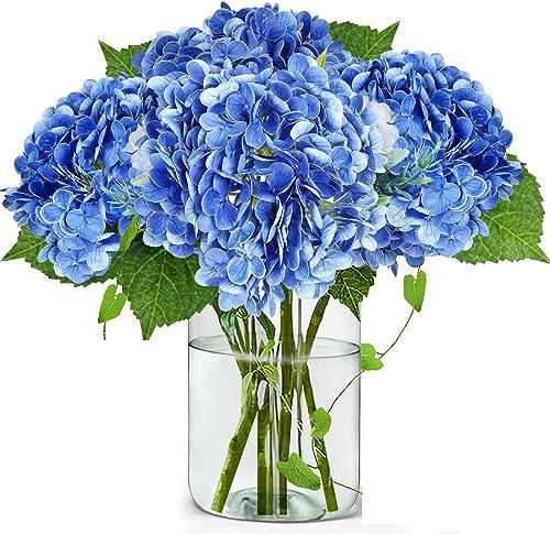 Nvzi 3 hortensias artificiales de 21 pulgadas, grandes, naturales, realistas, de tacto real (azul rey)