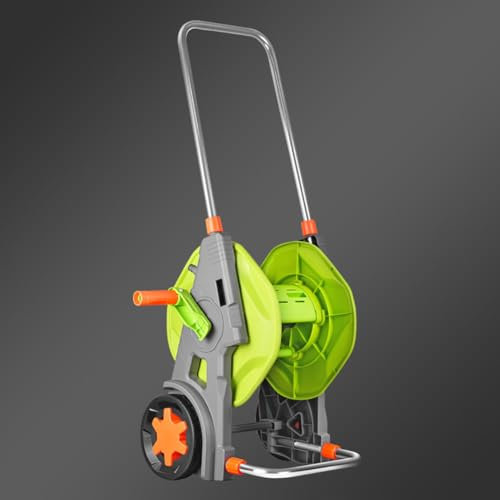 Enrouleur de tuyau d'arrosage portable avec poignée antidérapante pouvant contenir un tuyau de 50 m pour une utilisation professionnelle en extérieur