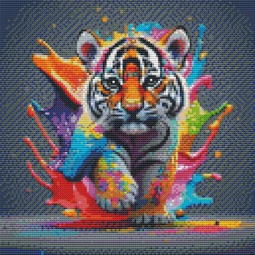 Abillyn Stickerei-Kreuzstich-Set, niedlicher kleiner Tiger, gestempelt mit gedrucktem Muster, Starter-Set (Tiger)
