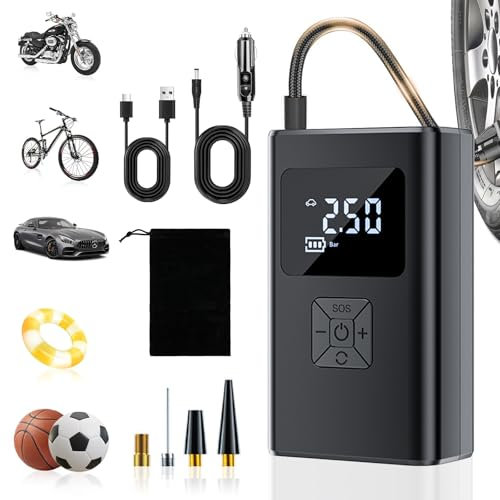 Gonfleur Pneus Voiture sans Fil, 150PSI Compresseur Voiture Portatif avec Écran LCD Numérique et Éclairage d'urgence LED, Arrêt Automatique,Pompe à air Rechargeable pour Voiture Moto Vélo Ballon