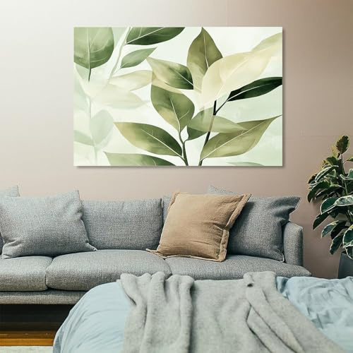 Bunt Bilder auf Leinwand 80x160cm Deko Wand Art Wanddeko Bild Decor Canvas | Wandbilder Dekoration Wohnzimmer Pflanzen grüne Blätter Salbeigrün Leinwandbild Schlafzimmer Küche Kunstdruck Groß XXL Wall