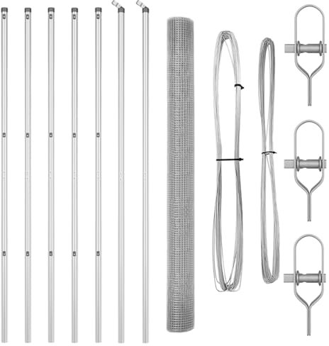vidaXL Juego de Cerca de Alambre Soldado con 7 Postes 1.5X10 m Acero Galvanizado Durable Suministros de Instalación Exteriores Incluidos Set Límite de Jardín Encierrar Animales Kit de Estilo Industr
