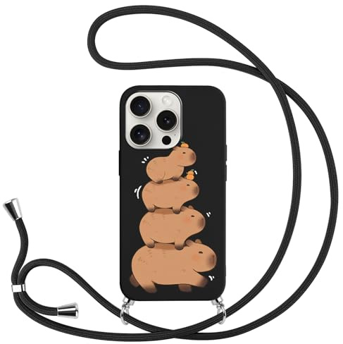Yimctoie Anime für Huawei P smart 2019/Honor 10 Hülle 6.21'', Cute Cartoon Capybara Hülle mit Band, HandyHülle Necklace Kordel zum Umhängen SchutzHülle TPU Phone Case, Schwarz