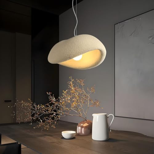 YUPIN Wabi-sabi Beige Hängeleuchte Kreativer Esstisch Pendelleuchte Aus Polystyrol Moderne Elegantes Design Kronleuchter Mit E27-Fassung Für Wohnzimmer Schlafzimmer Esszimmer Küche(40CM)