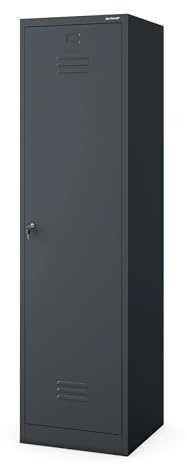 Jan Nowak Besenschrank Haushaltsschrank Metall - Agnes | 50 x 185 x 50 cm | Mehrzweckschrank Weiß mit Regale und Kleiderstange | Schloss, Belüftung | Putzschrank Schmal 50 cm Breit |Anthrazit